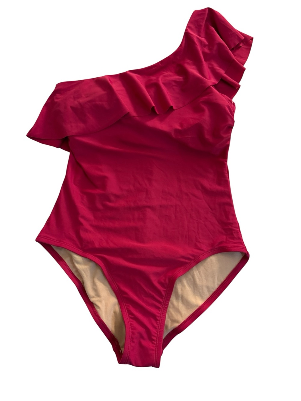 Kona Sol Pink One Shoulder Ruffle Swimsuit M 8/10 Resort Coastal Barbiecore - Picture 2 of 9